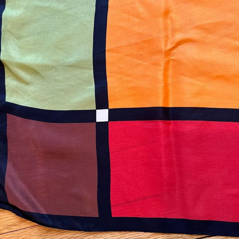 Vintage Echo Silk Scarf  Color Block Geometric Square Mondrian Style Mod